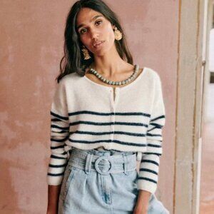 Sezane Gaspard Jumper Ecru / Navy Stripes